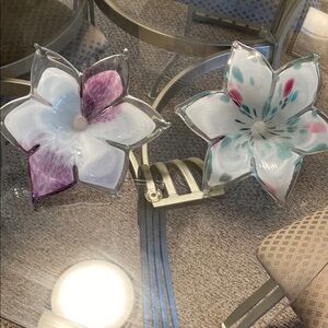 Elegant Glass Flower Bowls - Purple and Teal